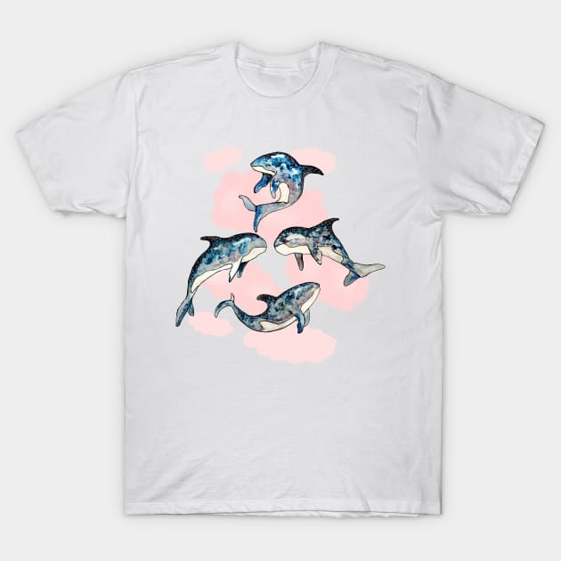 Killerwhales in pink sky T-Shirt by msmart